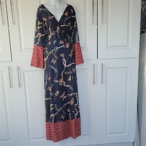 Chic Long Sleeve Maxi Dress with Red Accents